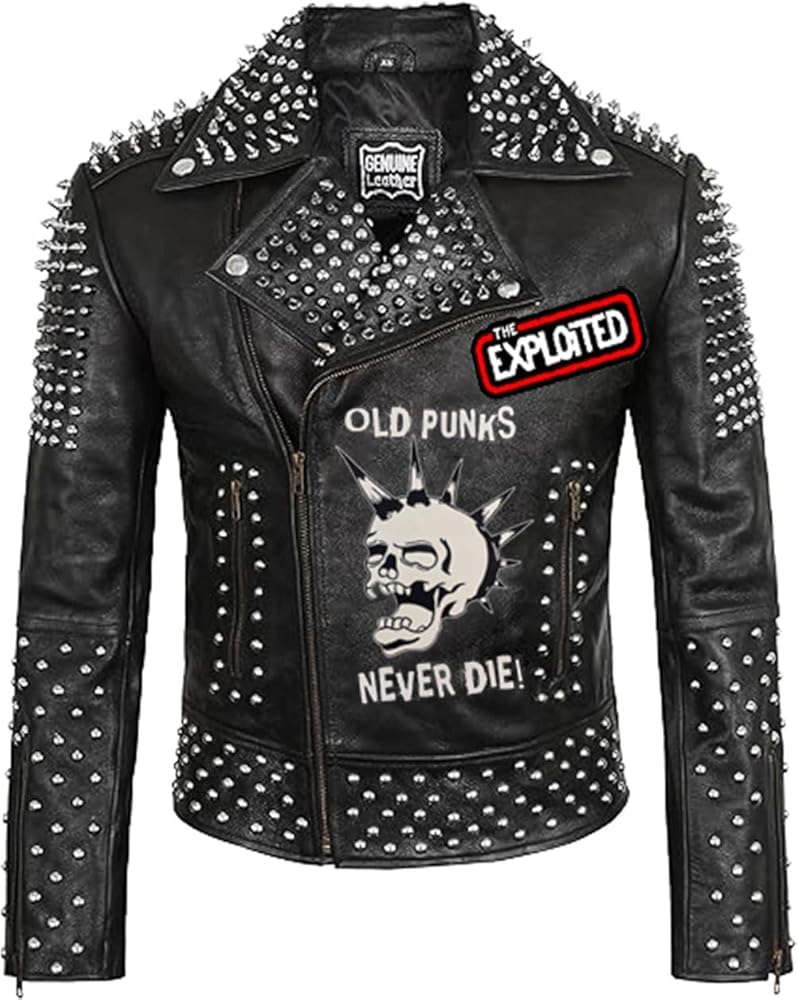 Men's Skull Printed Brando Rockstar Studded Leather Jacket